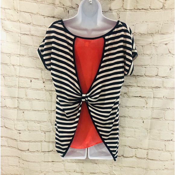 ❤️🔥Charming Charlie❤️🔥Striped SS Tee w/Sheer Back❤️🔥Measurements Pics❤️🔥 - Picture 3 of 11